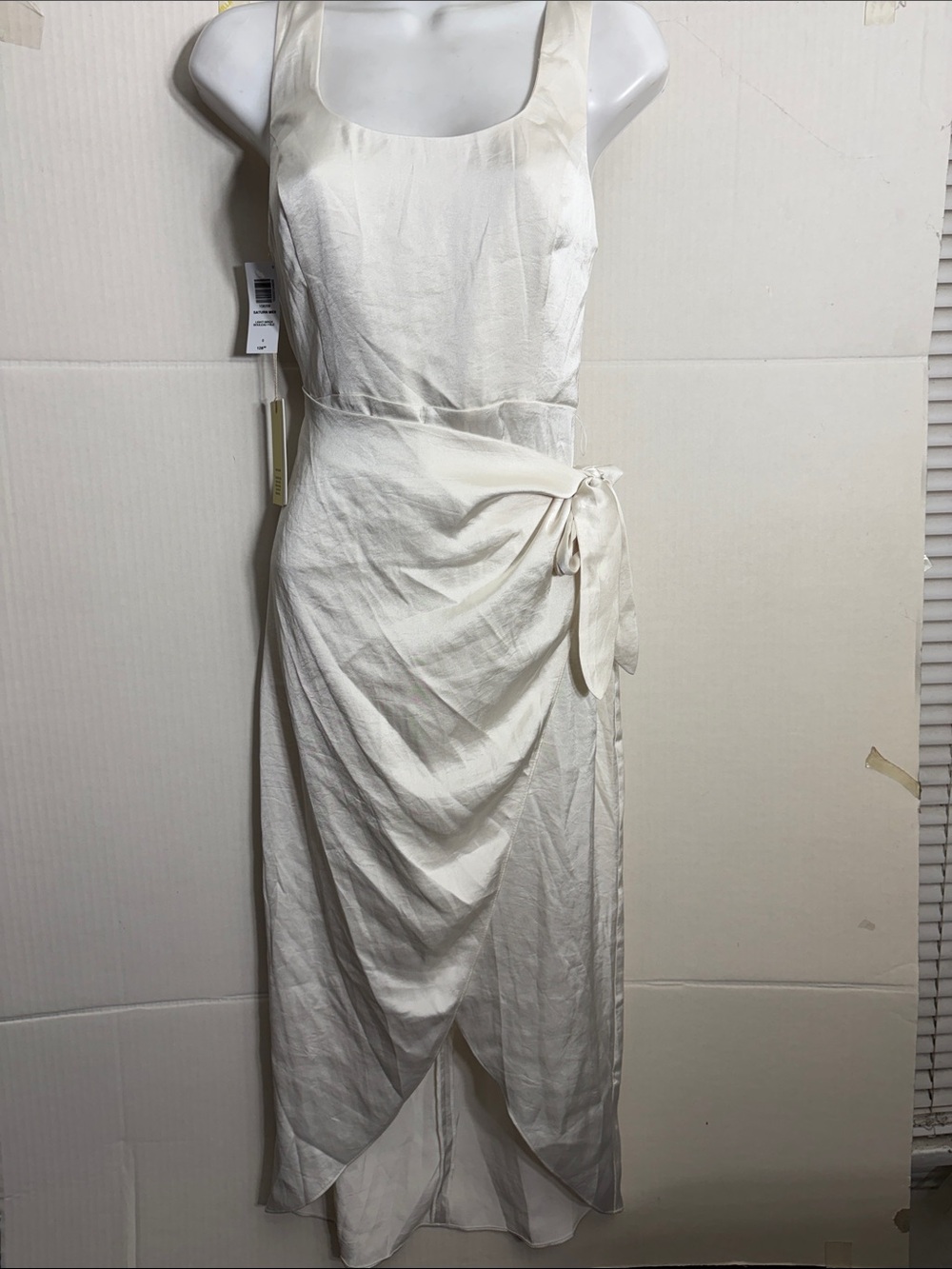 Aritzia Wilfred Cream Tie-Side Draped Midi Dress Saturn Satin Midi Dress 8209